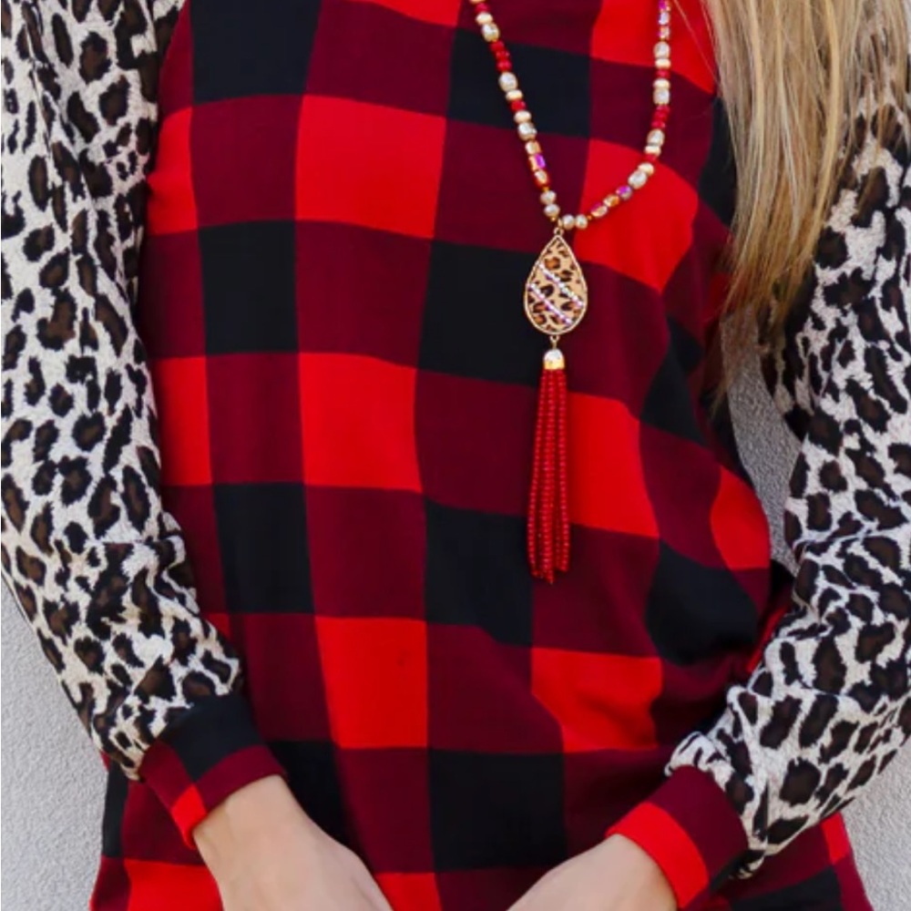 Plaid and Leopard Print Women's Blouse